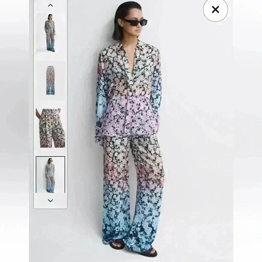 New Reiss SERENA Wide-Leg Pleated Multi-Color Floral Palazzo Pant… - Picture 5 of 13